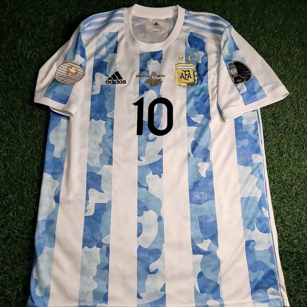 Messi Argentina 2020 2021 2022 COPA AMERICA FINAL Soccer Jersey L SKU# FS6565